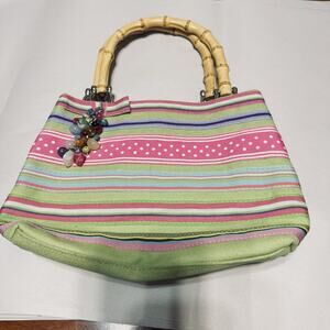Tianni Ribbon Handbag Purse Bamboo Handles Mini Tote colorful bag Spring Easter